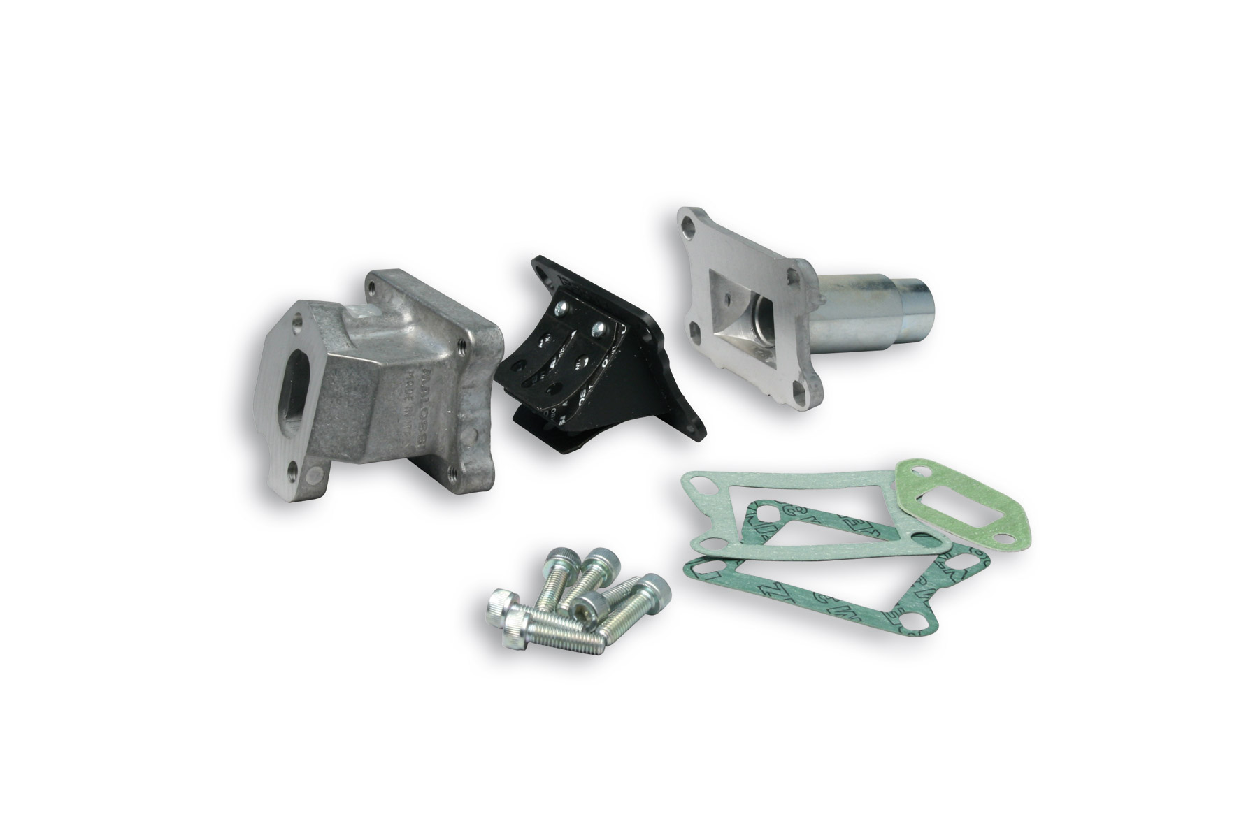 Malossi Reed valve manifold assembly to SHBC crankcase Piaggio APE 50 2T-1989